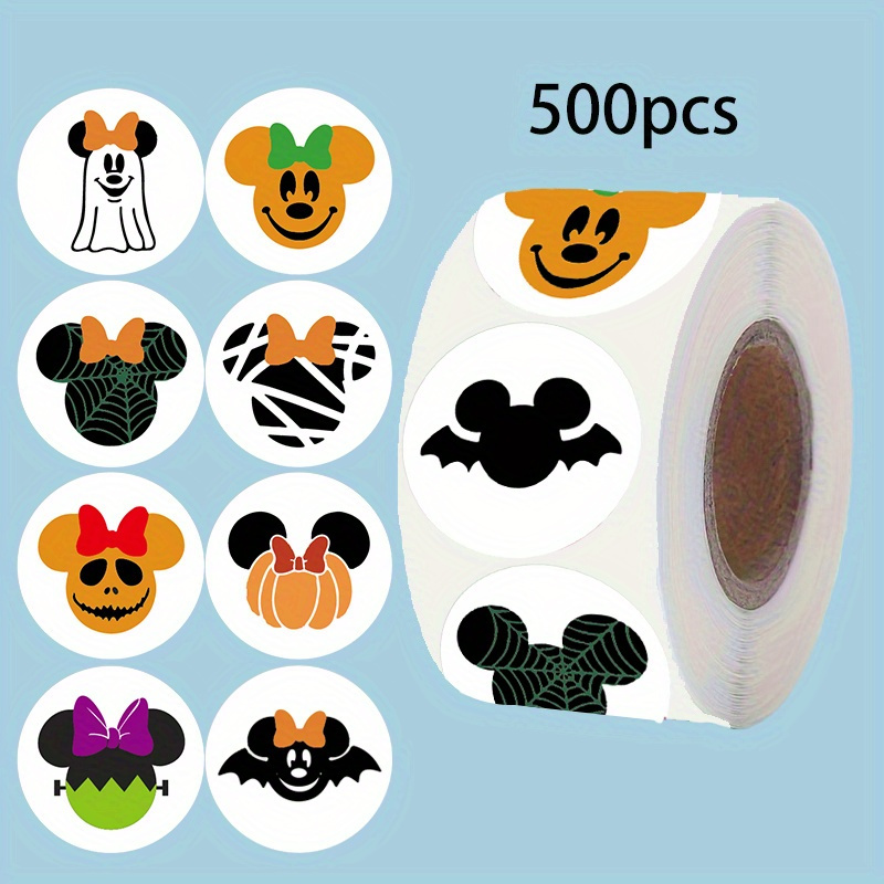 

500pcs Disney & Mouse Halloween Stickers, Pvc Round Seal Labels, Office Supplies, Scrapbooking, Gift Bag, Envelope, Cup Decals, Tape Roll