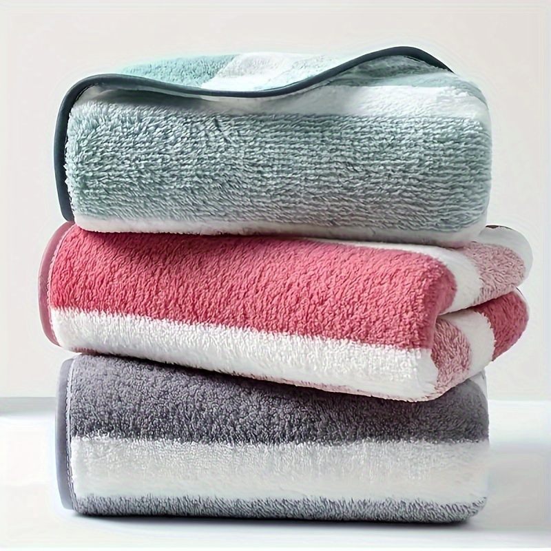 Super Absorbent Quick-Dry Striped Towel, 100% Polyester, Contemporary Style, Oblong Shape, Machine & Hand Washable for Home, Hotel, and Spa Use - Modern Bathroom Essentials