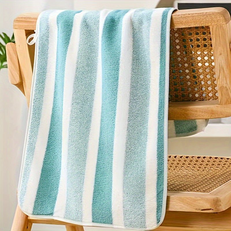 Super Absorbent Quick-Dry Striped Towel, 100% Polyester, Contemporary Style, Oblong Shape, Machine & Hand Washable for Home, Hotel, and Spa Use - Modern Bathroom Essentials