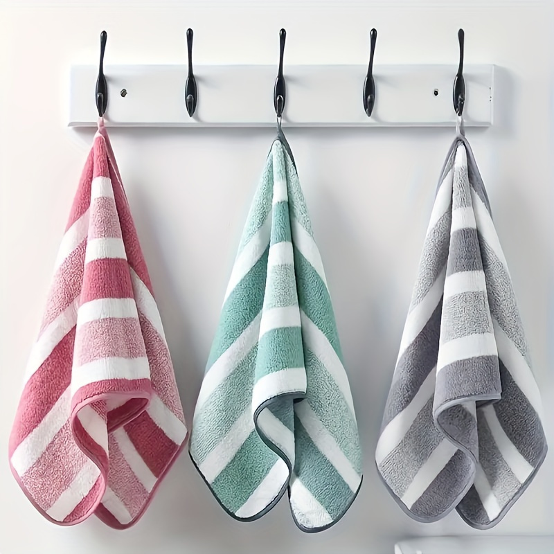 Super Absorbent Quick-Dry Striped Towel, 100% Polyester, Contemporary Style, Oblong Shape, Machine & Hand Washable for Home, Hotel, and Spa Use - Modern Bathroom Essentials