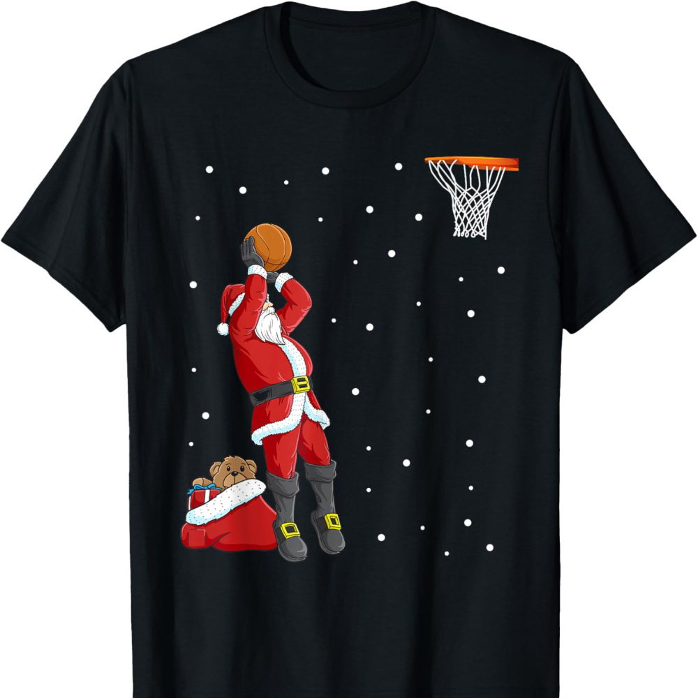 

Funny Santa Claus Basketball Christmas Jumper T-shirt Kids Soft Fabric, Breathable, Comfortable Short Sleeve Summer Toddler Boys Shirts Kids