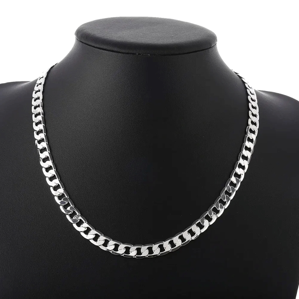 TEMU 1pc, 50cm/20in 925 Silver Necklace, Men's And Women' Necklace, Flat Jewelry Chain, Daily Party Wedding Engagement Jewelry