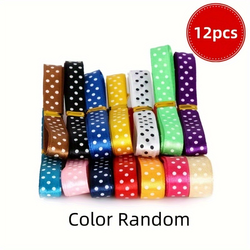 12pcs Polka Dot Fabric Ribbons In Assorted Colors - Ideal For Gift Wrapping, Weddings & Crafts