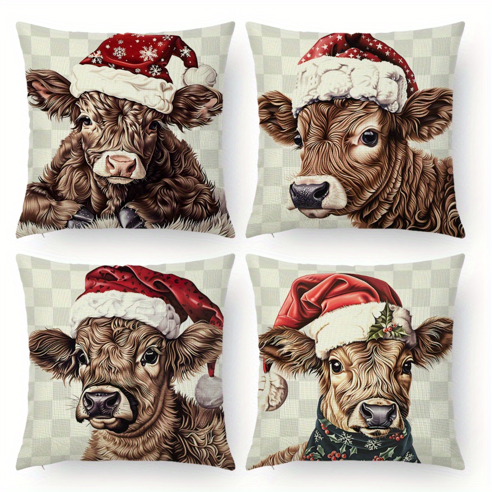 

[] 4pcs, Christmas Printed Decorative Christmas Zippered Pillowcase