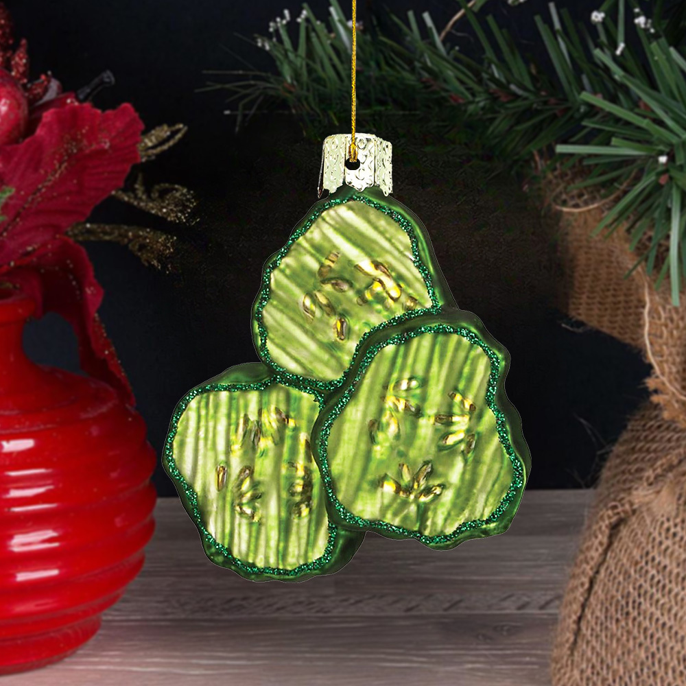 

1pc 2d Acrylic Pickle Christmas Ornament - Green Slice Decorations With Golden Dots, Decor, Unique Christmas Gift For Pickling Enthusiasts