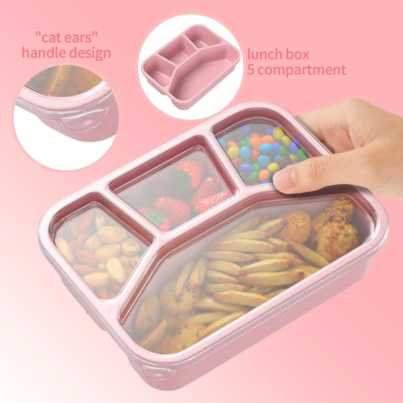 bpa free wheat straw lunch box with 4 compartments reusable microwavable food storage container for adults clear lid details 3