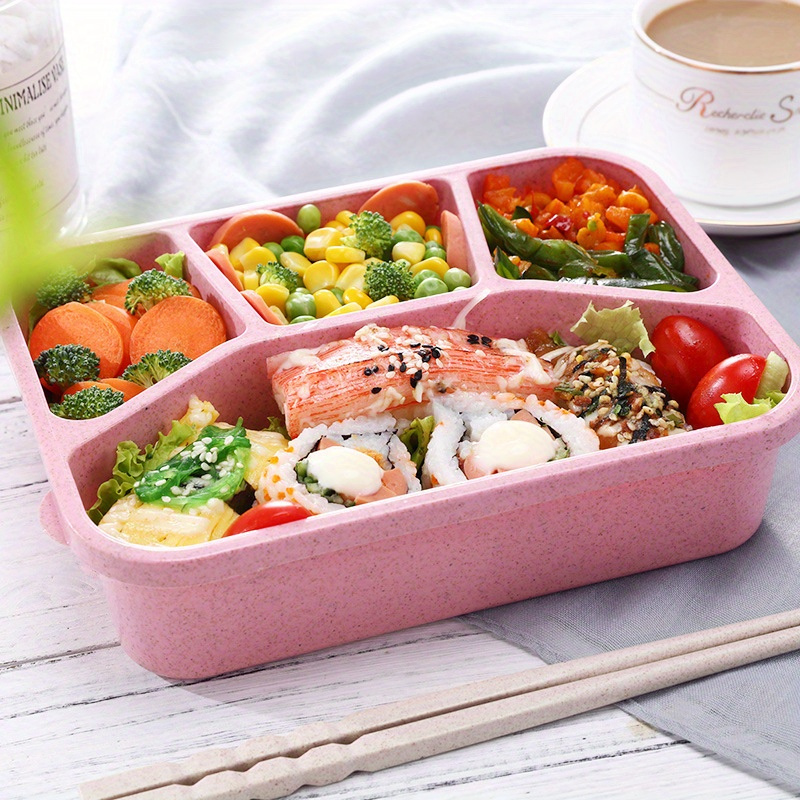 bpa free wheat straw lunch box with 4 compartments reusable microwavable food storage container for adults clear lid details 4