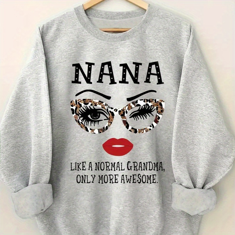 

Women' Sweatshirt, Geometric Pattern, Casual Round Neck, Polyester Knit, Autumn/winter, Grey, Nana Grandma Graphic Tee