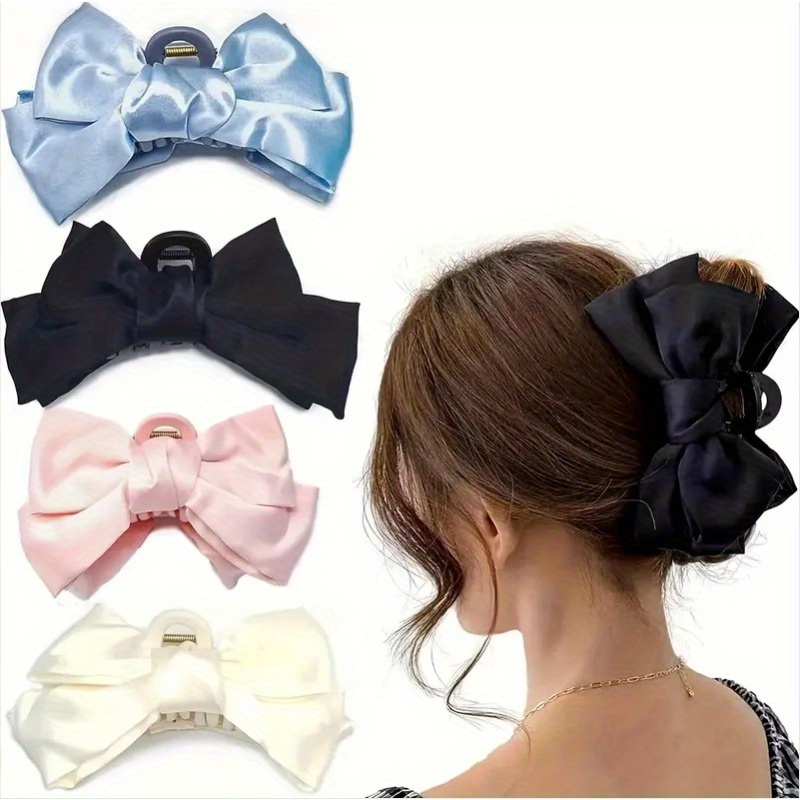 

4pcsexquisite Satin Bow Hair Clip Set - Fashionable Ponytail Clip, Suitable For Daily, Party And