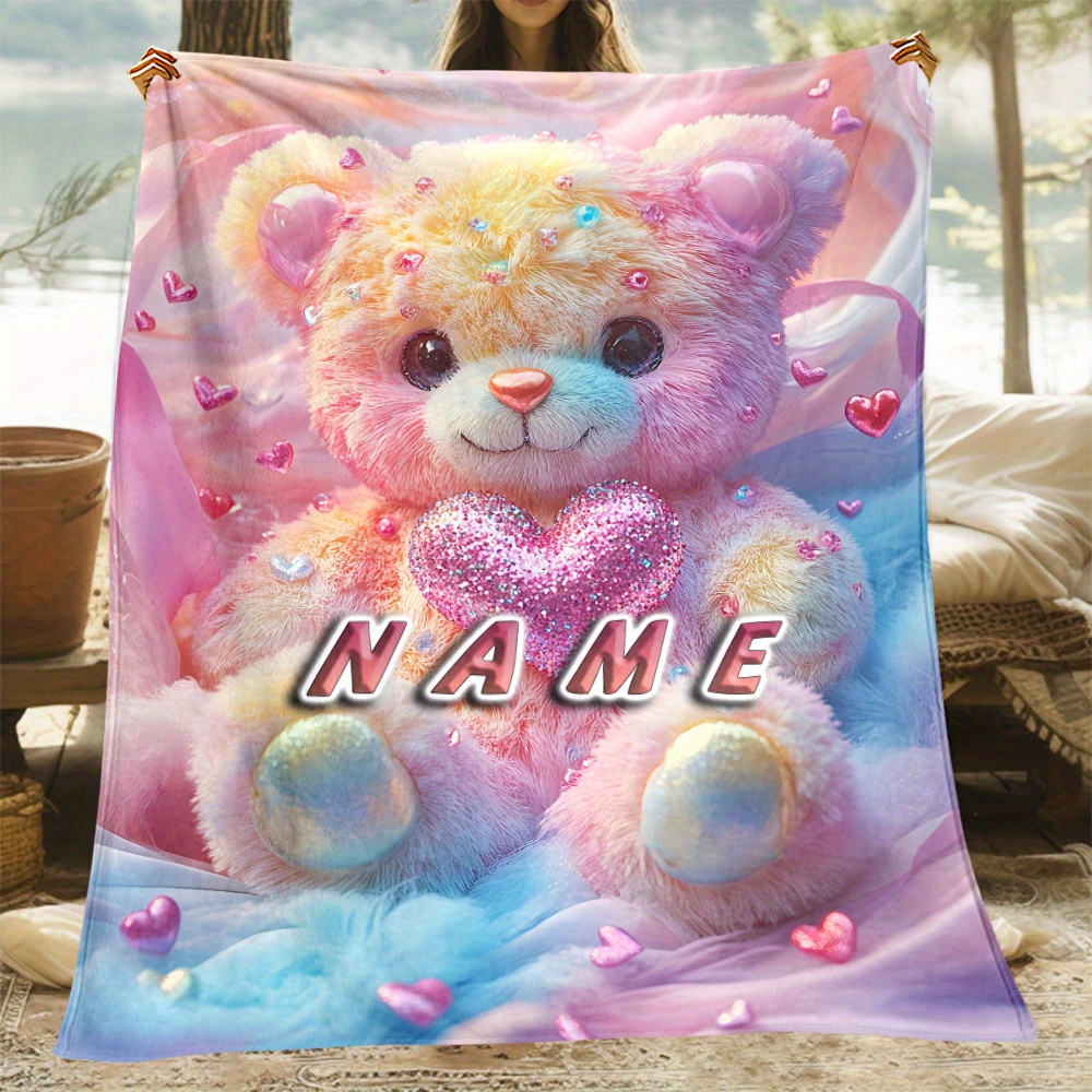 

Personalized Bear Flannel Throw Blanket - Soft, Lightweight & Warm For Couch, Bed, Travel | Custom Name Option | Perfect Gift For Family & Friends