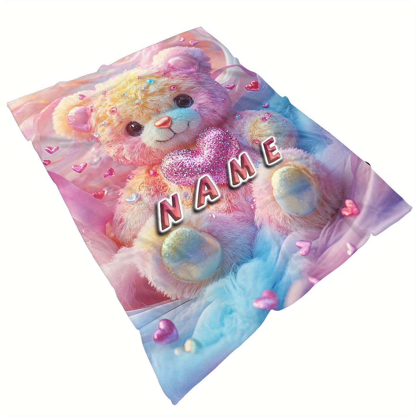 TEMU Personalized Colorful Bear Flannel Throw Blanket - Soft, Lightweight & Warm For Couch, Bed, Travel | Custom Name Option | Perfect Gift For Family &