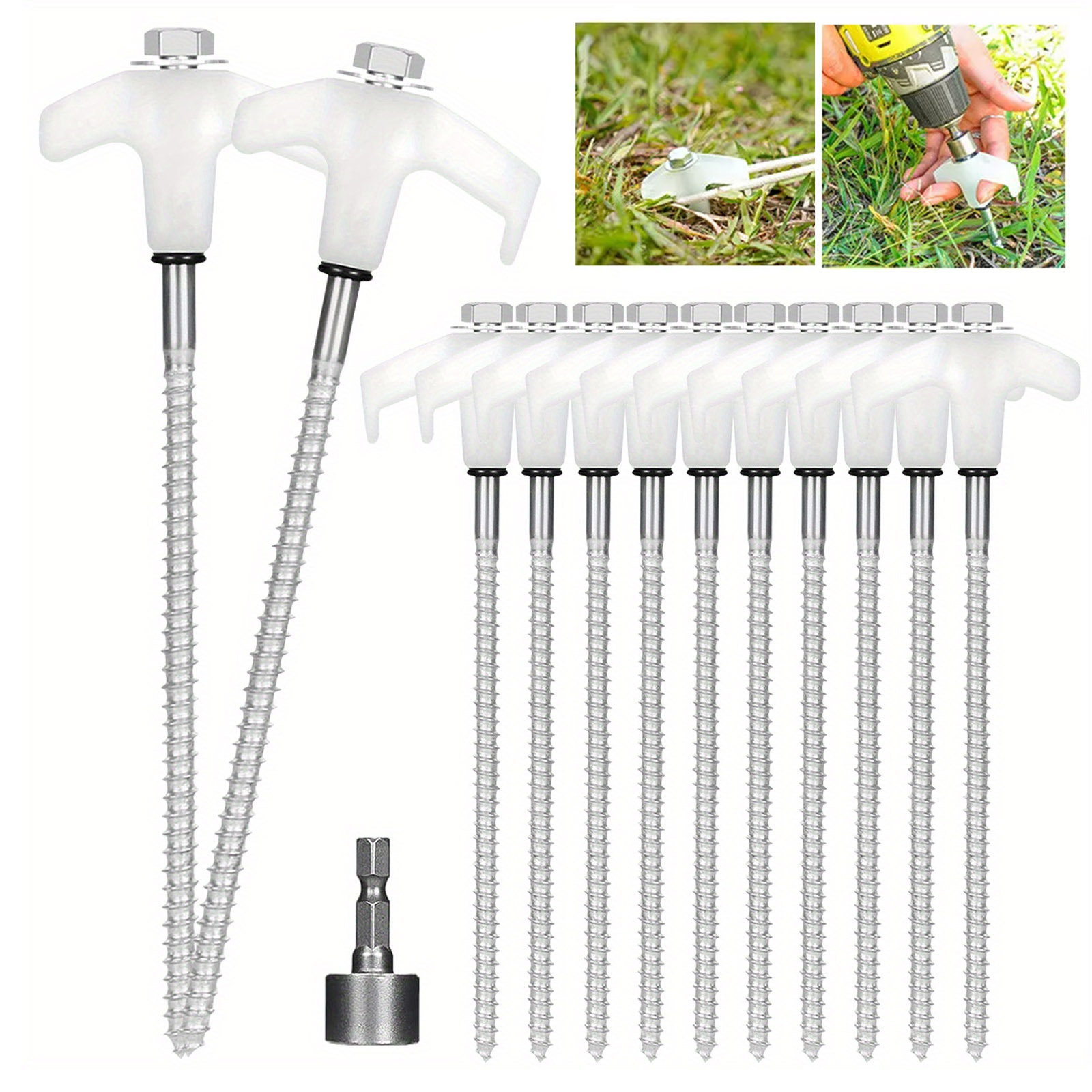 TEMU 40 Pack Tent Stakes Heavy Duty - 8" Ground Anchors Screw In - Camping Stakes With The Dark Heads - Metal Threaded Tent Spikes With Hex Head