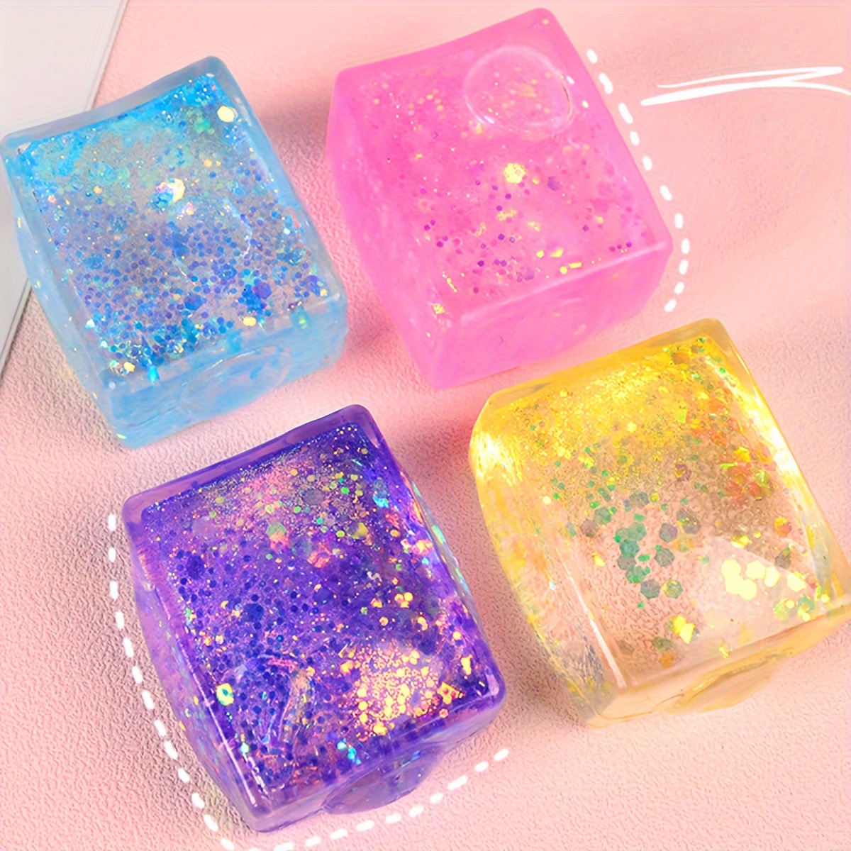 TEMU 4pcs Gum Ice Cubes - Relax Toys For Kids & Adults, Decompress, Vent, Squeeze Toys, Slow Rebound Tofu Texture