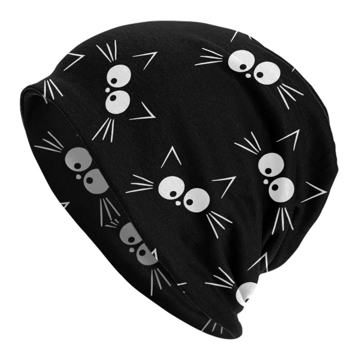 

Biihudu Fashionable Black Cat Pattern Beanie - Stretchy Polyester, Knit Cap For Men