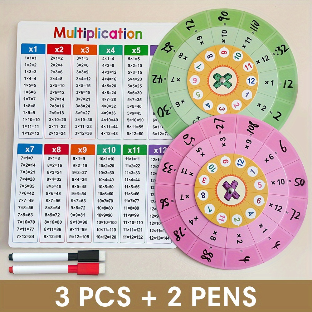 1-12 Multiplication Training Spinner Game Cards Self-check Math Facts Turntable Learning Aids For Kids, Multiplication Times Table For Kids Learning Math Manipulatives Supplies