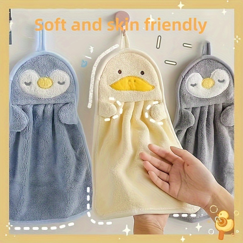 

Ultra- Velvet Hand Towel - Cute Cartoon Design, & Quick-dry, Kitchen & Bathroom Use, Multifunctional Cleaning Rag, In Gray, Blue, Yellow, Hand Towels For Bathroom