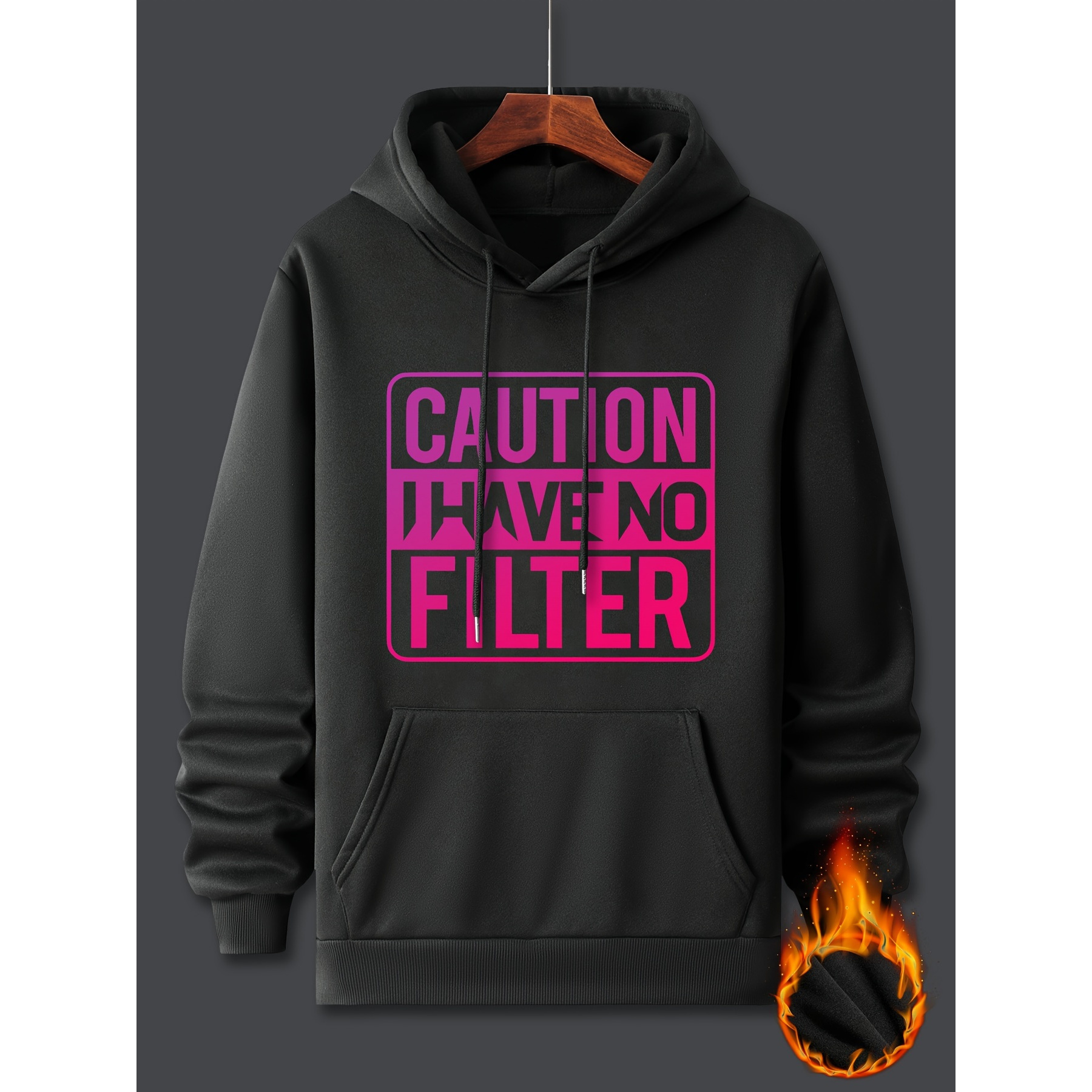 

Caution I Have Print, Men's Cozy Drawstring Long Sleeve Sweatshirt Hoodies With Kangaroo Pocket, Men's Casual Pullover Hoodies For