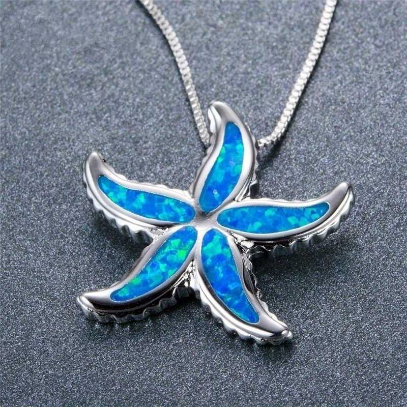 

Opal Necklace Fashion Rhinestone Zircon Clavicle Chain Female Manufacturer Blue Starfish Pendant Necklace