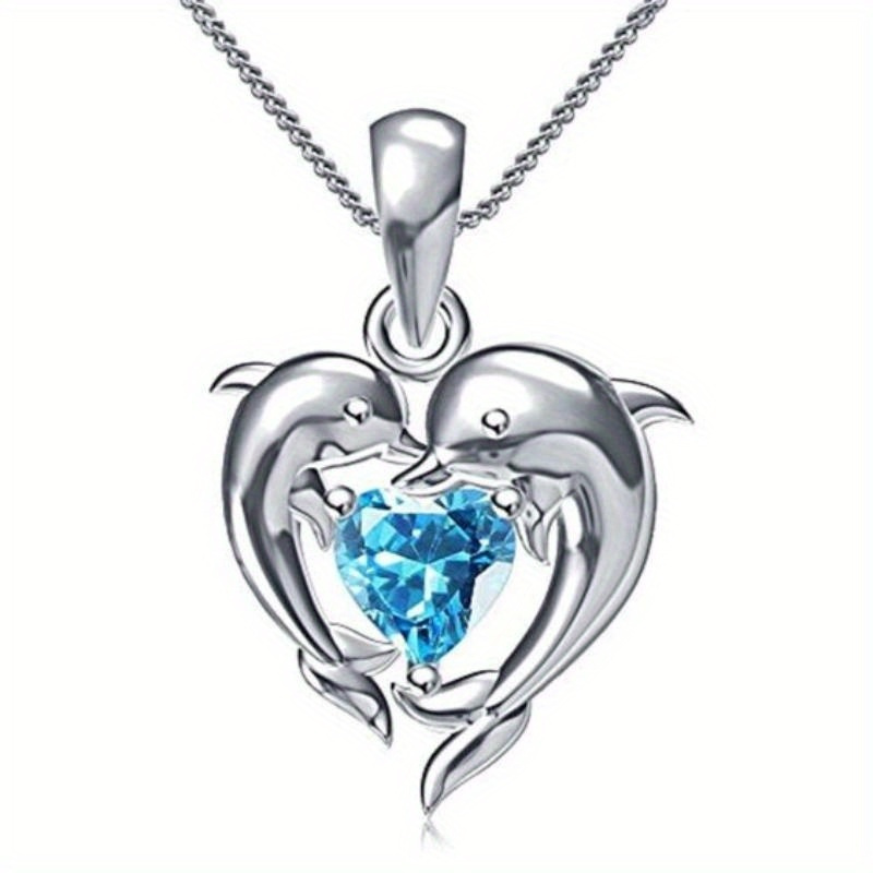 

1pc Women' Heart Dolphin Pendant Necklace Anniversary Gift Party Jewelry Bridal Engagement Wedding Jewelry