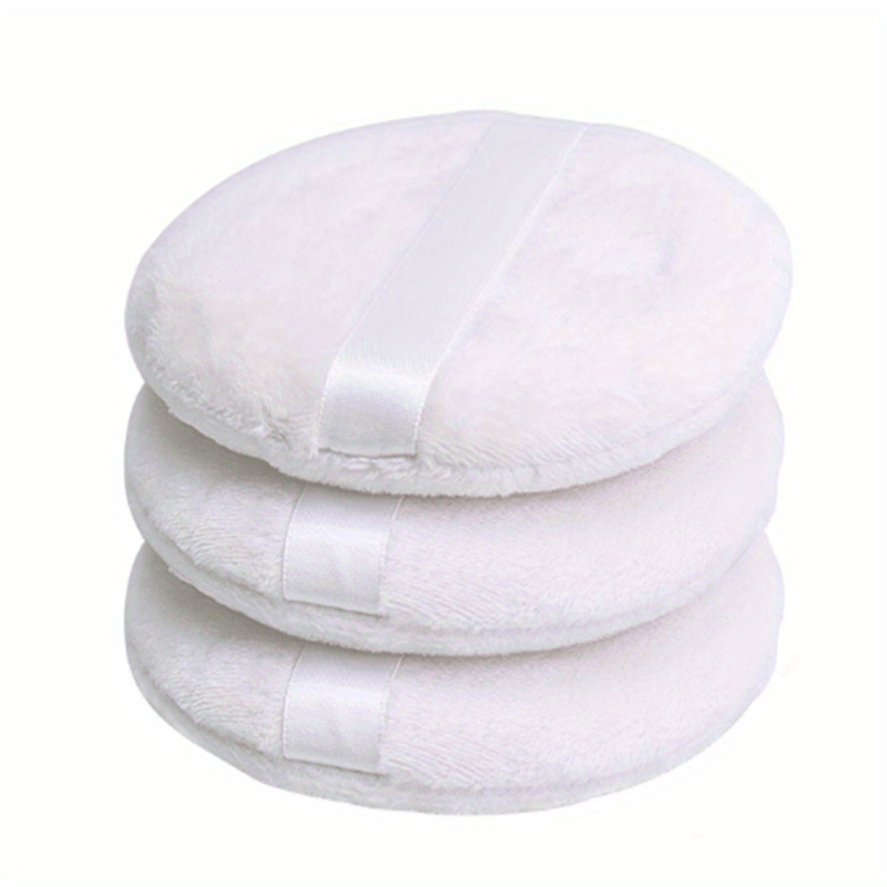 TEMU 3 Pcs Large Powder Puff, 3.54 Inch Velour Body Powder Puff Round Fluffy Powder Body Puff Washable For Loose Body Powder Face Powder