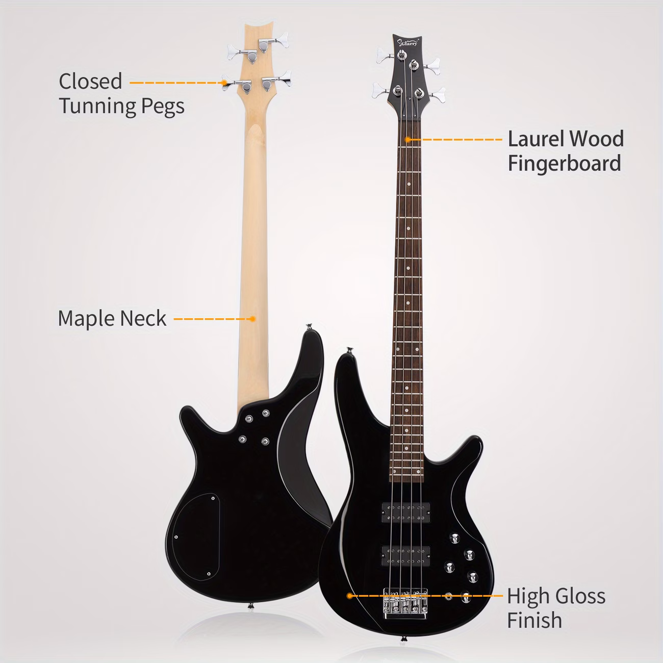 44 Inch GIB 4 String H-H Pickup Laurel Wood Finger...