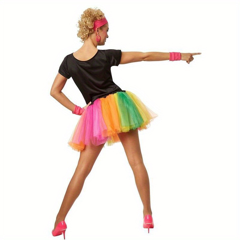 

Retro 80s Party Costume Set For Women - Includes T-shirt & Rainbow Skirt, Themed Events & Parties, Costume Set, Fancy Dress