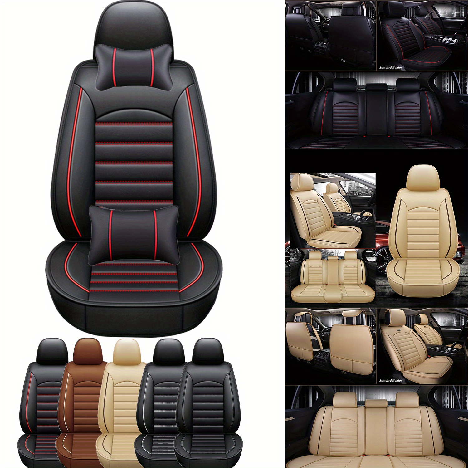 

5 Seats Full Set Car Seat Cover, Removable Adjustable Car Cushion Protector Full Set, Premium Pu Vehicle Seat Universal