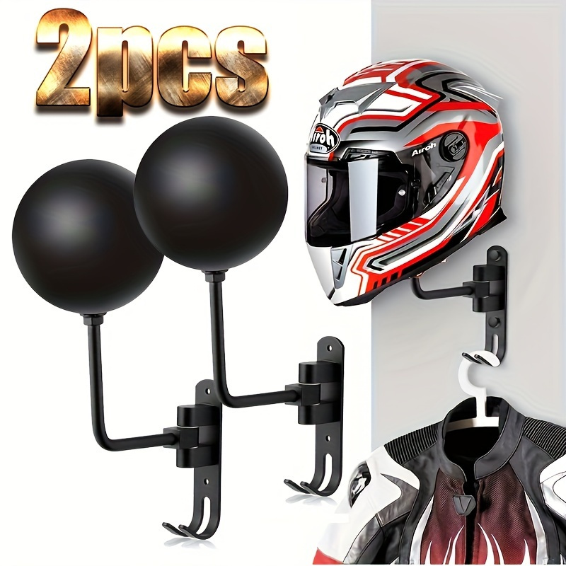 

2pcs Motorcycle Helmet Wall Mounts, 180° Rotating Stainless Steel Display Rack, Bike Helmet Hanging Organizer, Motorcycle Gear Storage Accessory