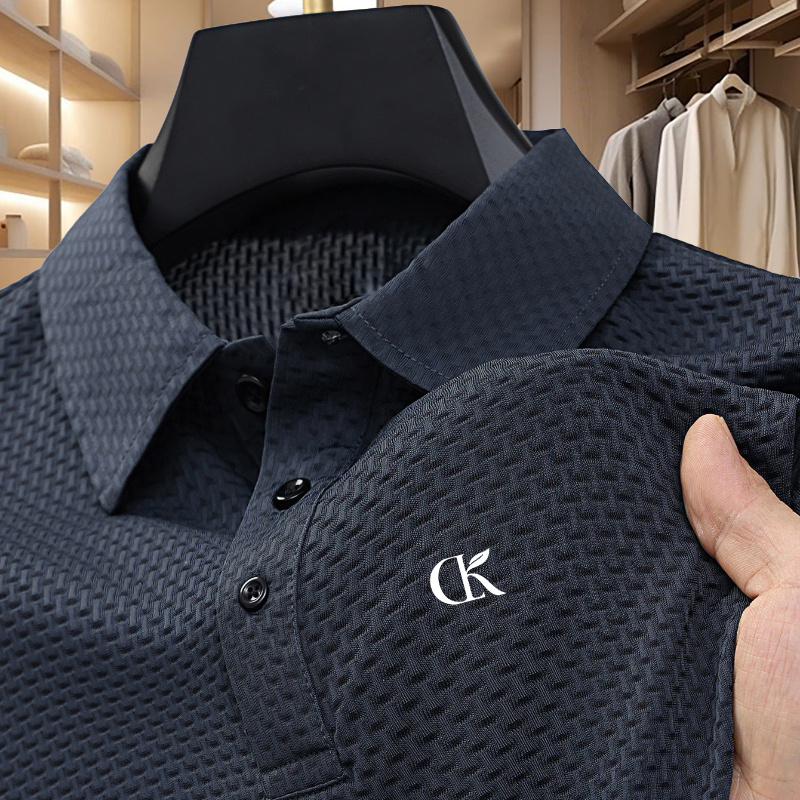 

Men's Geometric-pattern Polo Shirt - Casual Regular Fit With Lapel Collar, Breathable Knit Fabric Elastane (9%) & Nylon (91%), Medium Stretch, Button Details, Summer Sports & Leisure Short Sleeve Top