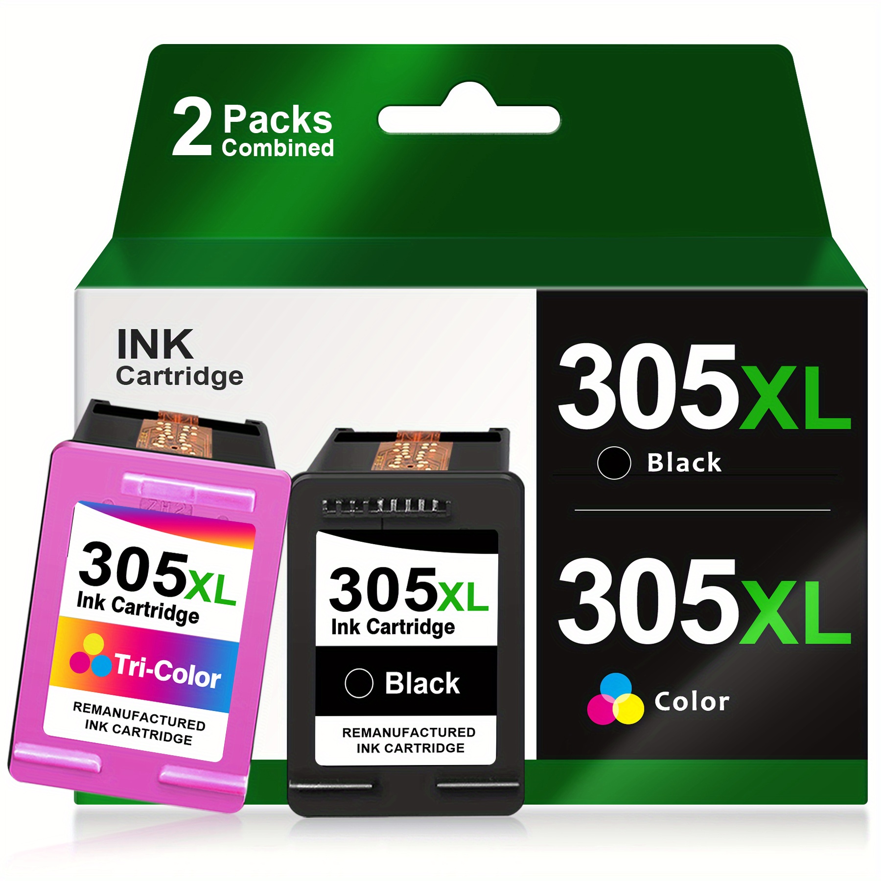 Image of High- 305xl Remanufactured Ink Cartridge For 305 305xl Compatible With 2700 2710 2720 2722 Plus 4100 4120 4130 6000 6010 6020 6032 Pro 6400 6420- Black & Tri-color