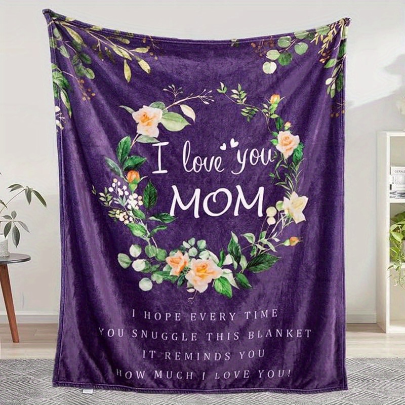 

Mom Birthday Blanket From Daughter Son, Super Soft, Warm And Comfy, I Love You Mom Blanket, Flower Women Throw Blanket, Purple