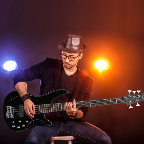 44 inch gib 5 string h h pickup wood fingerboard electric bass guitar with bag and other accessories black