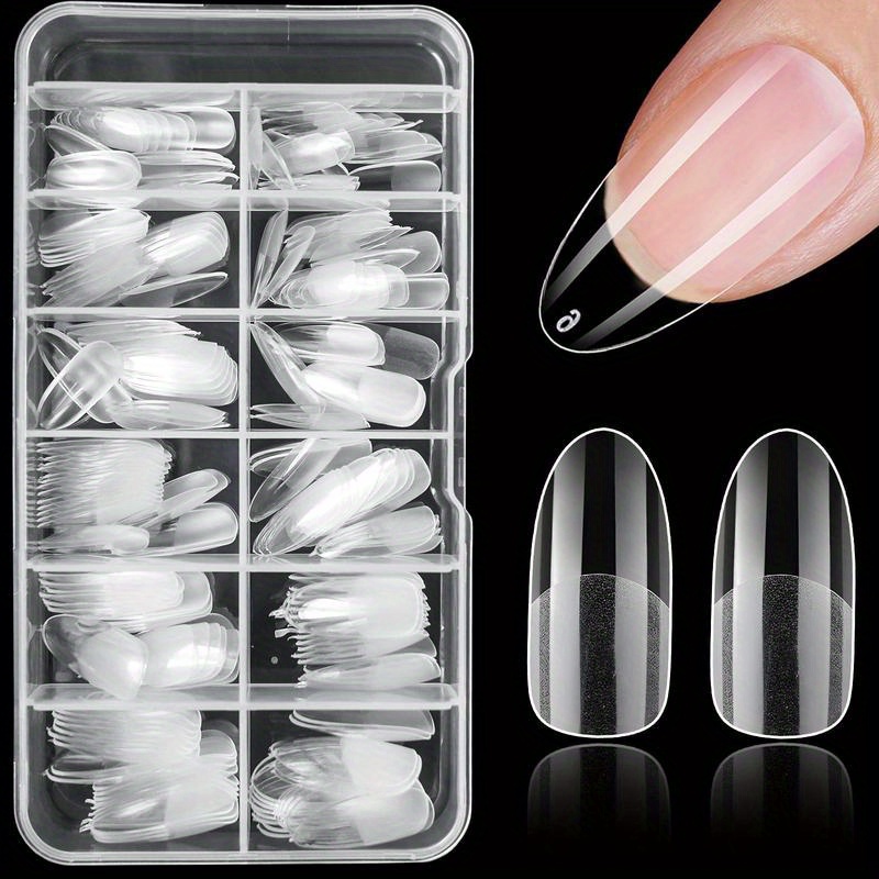 

120pcs Oval Nail Tips - Medium Length, Acrylic False Nails With Strong Bendable Design, Professional Nail Art Kit