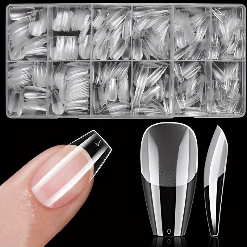 

600pcs Medium Ballerina Clear Press-on Nails Kit - Matte , Solid Color, Long- False Nail Tips For Women & Girls