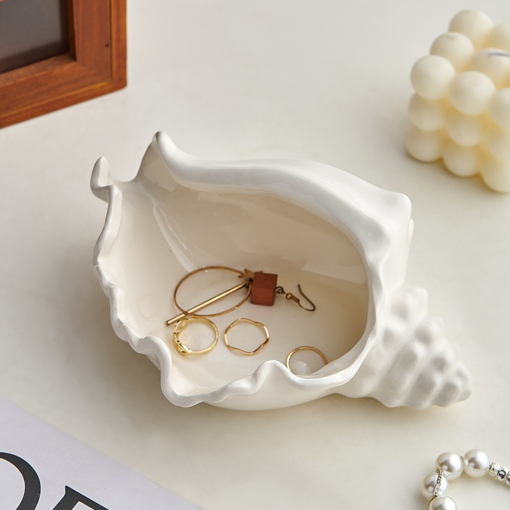 

Njcharms Conch Shaped Ceramic Jewelry Tray, Oval Ocean Theme Decorative Storage Box, Ring Earring Necklace Bracelet Key Holder, Tabletop Jewelry Organizer