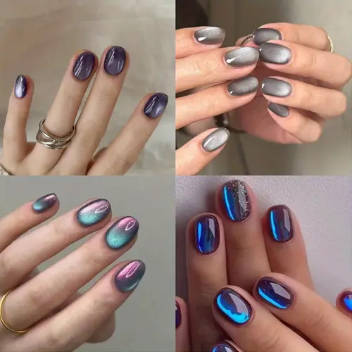 a set of 96 pieces 4 packs of short oval shaped press on nails cat eye nails and a full set of gradient nails suitable for women and girls