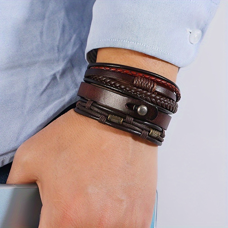 

3pcs Retro Pu Leather Bracelet Set - Rustic Charm & Uniquely For Men - Fashion Accessory