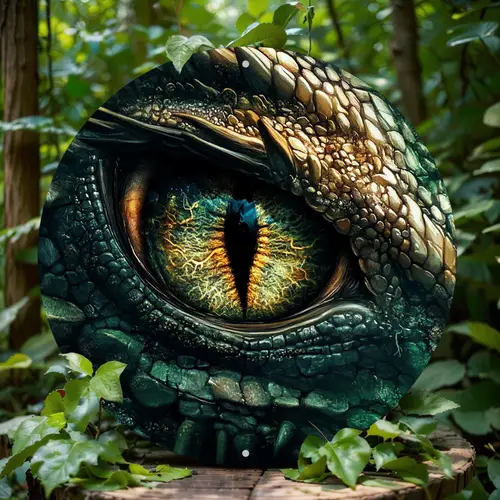vintage dragons eye metal wall art 8x8 inch round aluminum sign with intricate green durable home decor for living office unique gift idea no electricity needed
