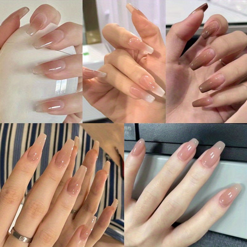 

120pcs (5 Packs) Long Press On Nails Nude Fake Nails Classic Gradient Opaque Full Cover Acrylic False Nails For Women Girls