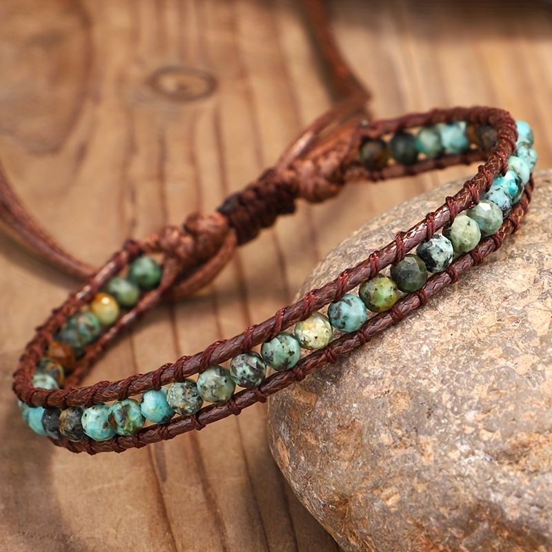 

1pc Genuine African Turquoise Stone Bracelet - Handcrafted, Adjustable Fashion Jewelry For - A Stylish, Gender-neutral Temperament Accessory, Perfect Unique Gift Idea