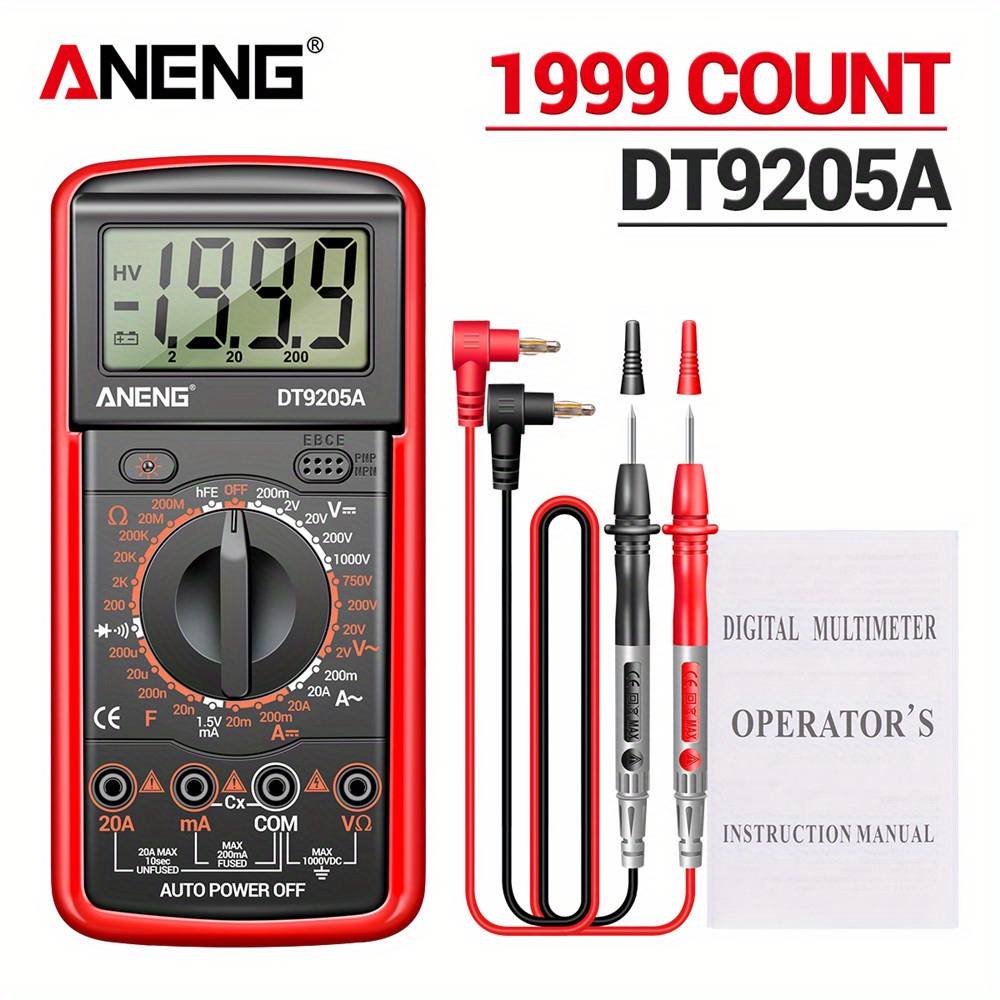 ANENG DT9205A-12 1999 counts Digital Multimeter AC/DC Voltage Current Tester Electrical Test Meter Profesional Analog Multimetro