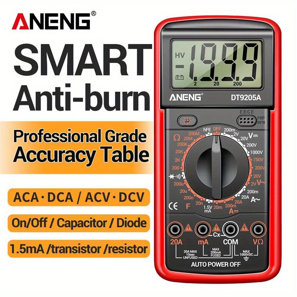 

Aneng Dt9205a-12 1999 Digital Multimeter Ac/ Current Tester Electrical Test Meter Profesional Multimetro