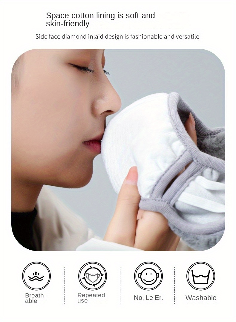 Women'S Winter Warm Ear Muff Face Mask, Unisex Thickened Windproof Breathable Ear Protector, Knitted Stretch Polyester Fabric, Hand Wash Only, Fashionable Accessory for Ladies details 1