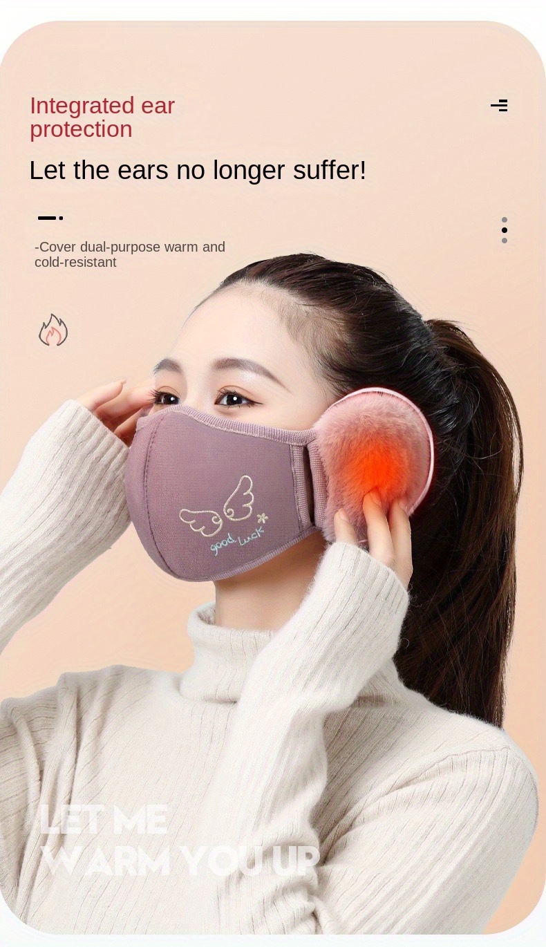 Women'S Winter Warm Ear Muff Face Mask, Unisex Thickened Windproof Breathable Ear Protector, Knitted Stretch Polyester Fabric, Hand Wash Only, Fashionable Accessory for Ladies details 2