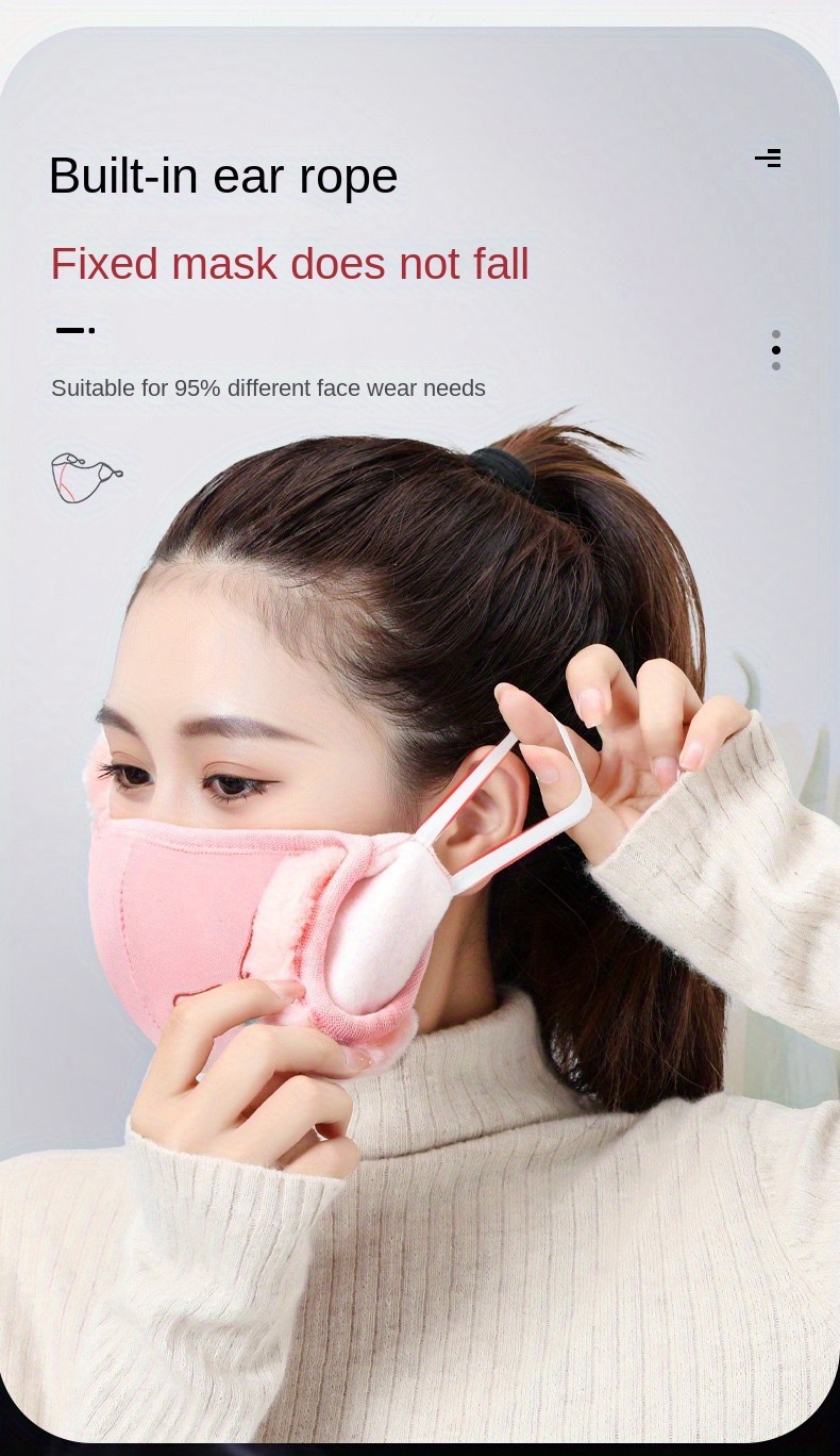 Women'S Winter Warm Ear Muff Face Mask, Unisex Thickened Windproof Breathable Ear Protector, Knitted Stretch Polyester Fabric, Hand Wash Only, Fashionable Accessory for Ladies details 4