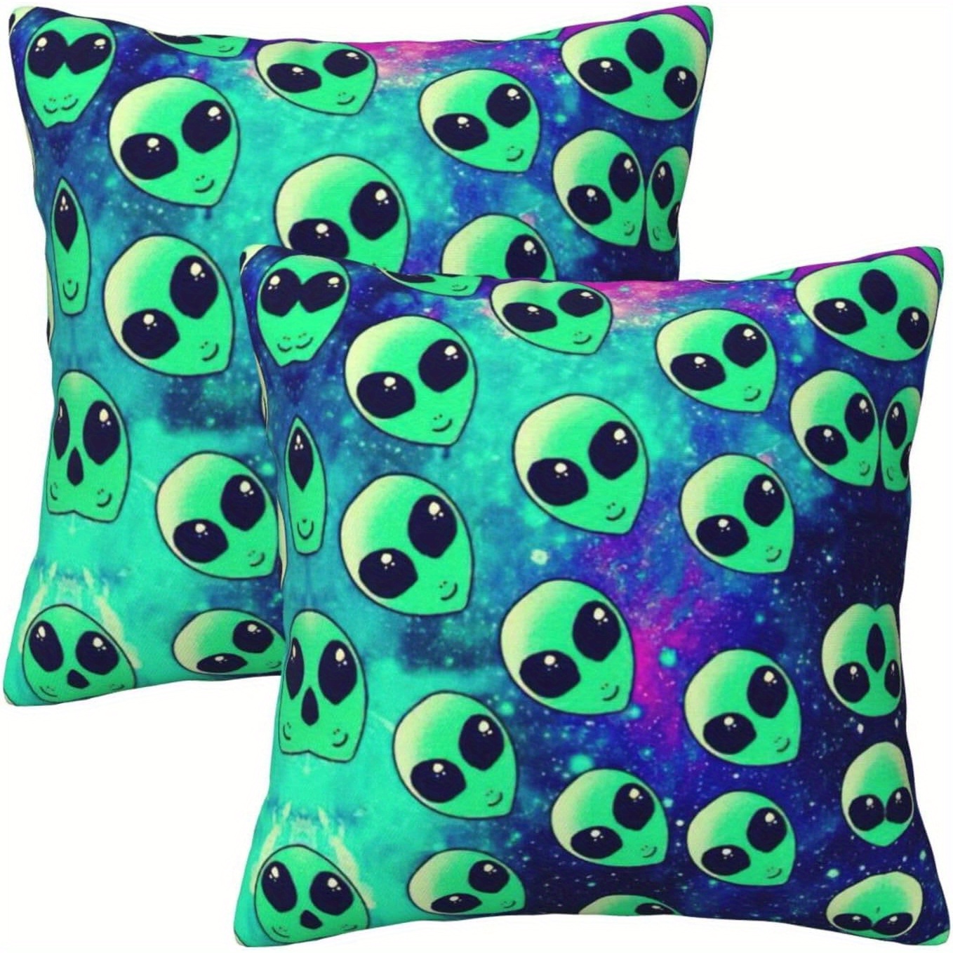 

2-piece Set Of Green Alien Sofa Throw Pillows - 18"x18" - Contemporary Style, Machine Washable, Zipper Closure, Suitable For Multiple Room Types