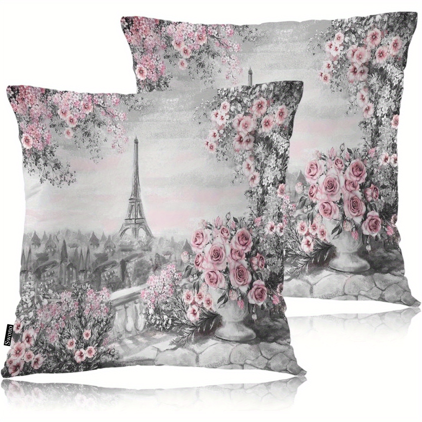 

& Rose 2pcs Throw Pillow Cover Set, 18x18 Inches - Contemporary Grey & Cases For Bedroom, Living Room, Sofa, Balcony Decor - Machine Washable With Zipper Closure