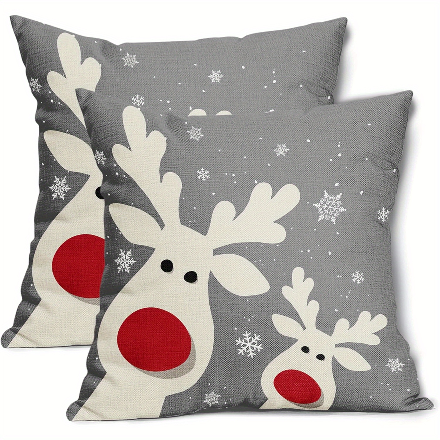 

2pcs Set Christmas Reindeer & Pillow Covers, 18x18 Inch - Winter Grey Square Throw Pillow Cases For Decor, Machine Washable With Zipper Closure