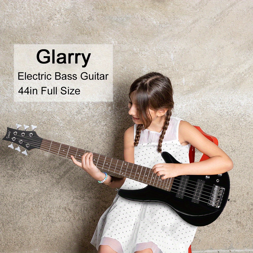 

44 Inch Gib 6 String H-h Pickup Wood Fingerboard Electric Bass Guitar With Bag And Other Accessories Black