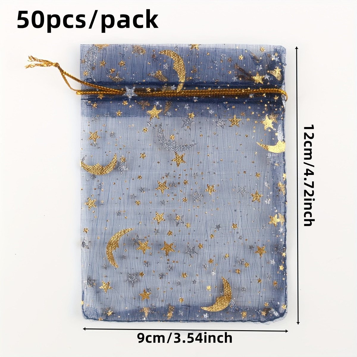 TEMU 50pcs Sacs de en Organza Bleu Marine avec Accents en , 3.54x4.72" - Parfaits pour Bonbons de Mariage, Maquillage & Emballage de Cadeaux